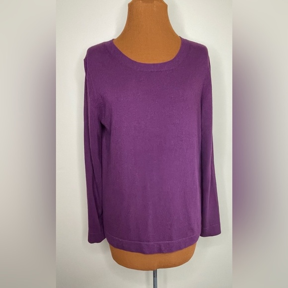 J Crew Purple Crew Neck Sweater Long Sleeve Cotton Wool Blend Size Medium - Picture 4 of 8